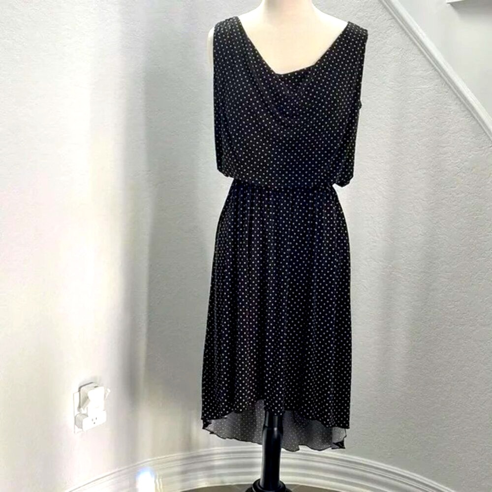 Like new Enfocus Studio Polka dot sleeveless high low dress. Black and tan 8